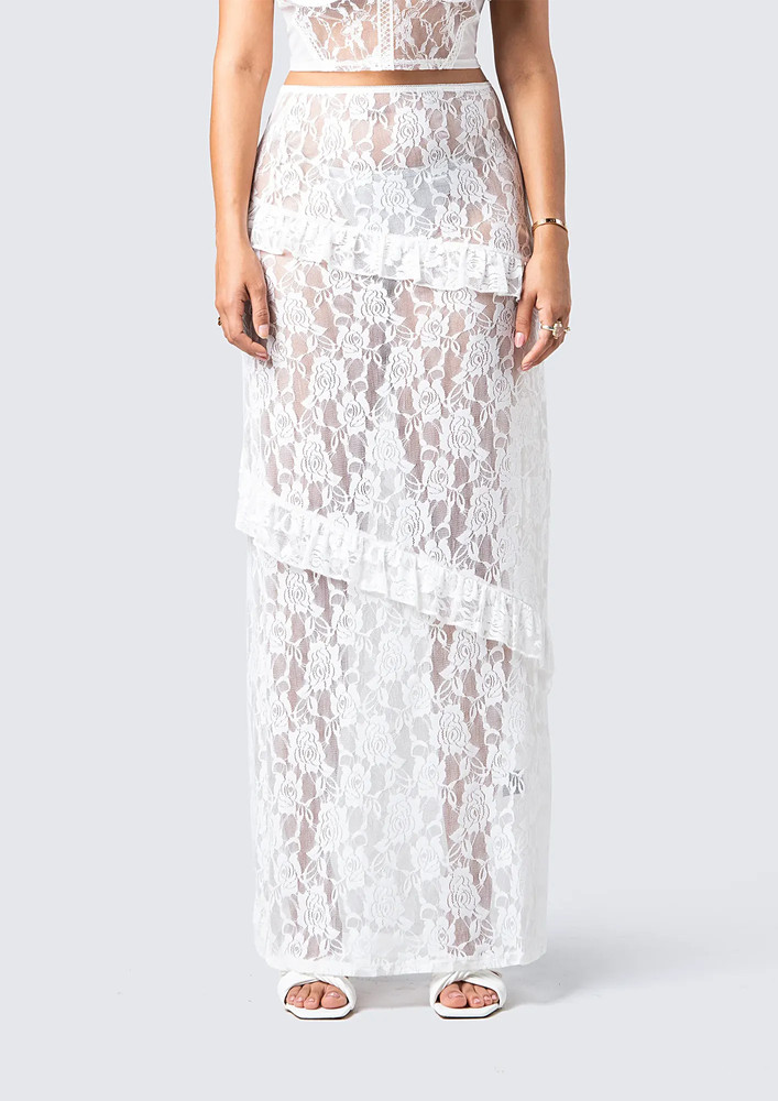 Y2K LACY WHITE MAXI SKIRT