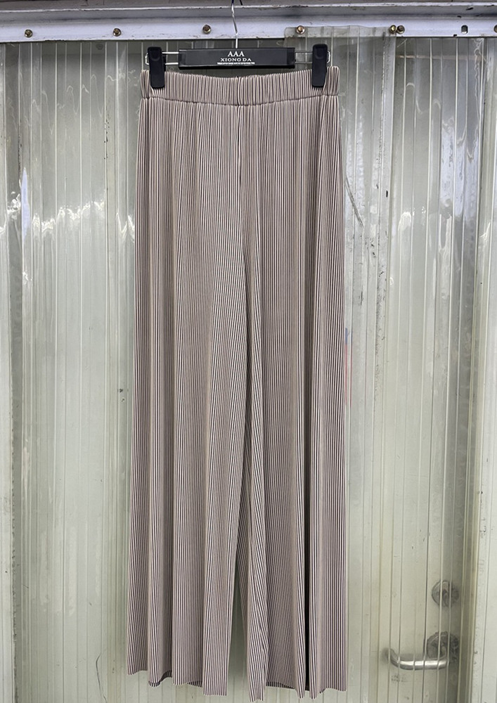 RIBBED BEIGE LOOSE STRAIGHT TROUSER
