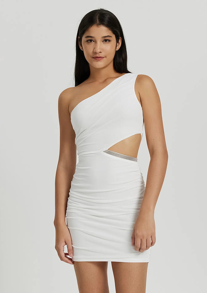 SHIRRED WHITE CUT-OUT BODYCON DRESS