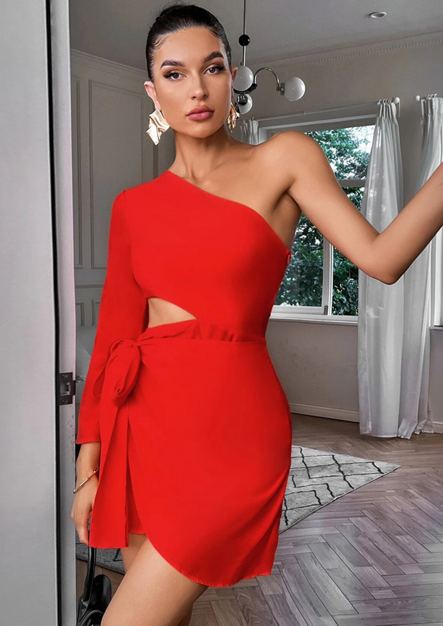 Red One Shoulder Back Trail Enigma Gown  iwearmystyle
