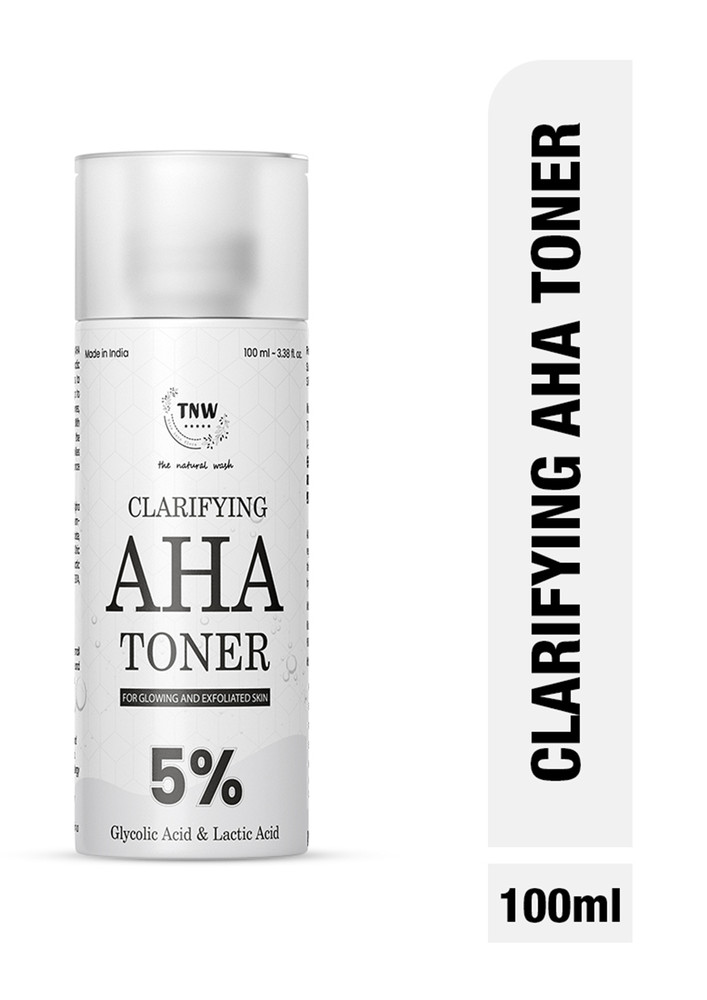 TNW -The Natural Wash clarifying AHA Toner with 5% Glycolic Acid and Lactic Acid | For skin brightening | Gently exfoliates dead skin | 100ml