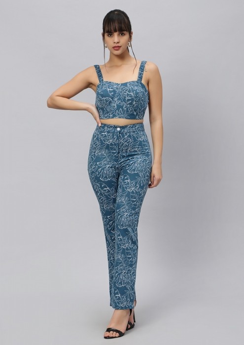 Buy PRINTED TWO PIECE BLUE CO-ORD SET for Women Online in India