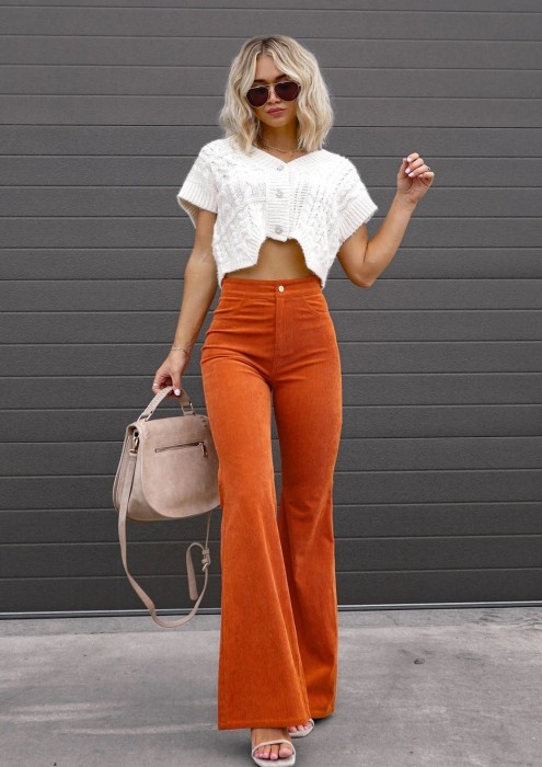 Buy SOLID ORANGE HIGH-RISE FLARED TROUSER for Women Online in India
