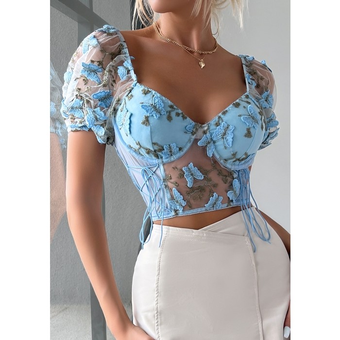 Buy PINK EMBROIDERED MESH CORSET TOP for Women Online in India