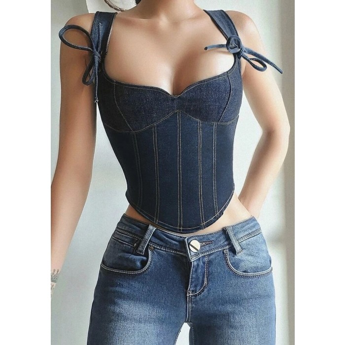 Buy BLUE CONTRAST-STITCH DENIM CORSET for Women Online in India