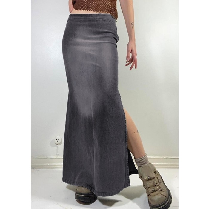 Topshop high waist denim skirt in smoky gray | ASOS