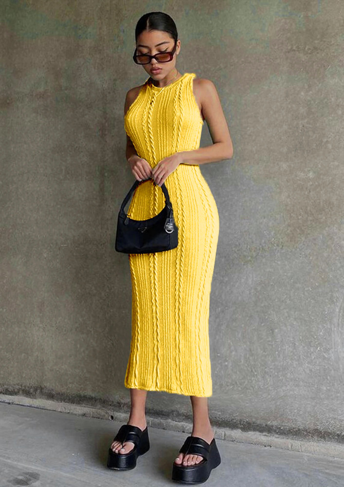 KNITTED YELLOW SLIM PENCIL DRESS