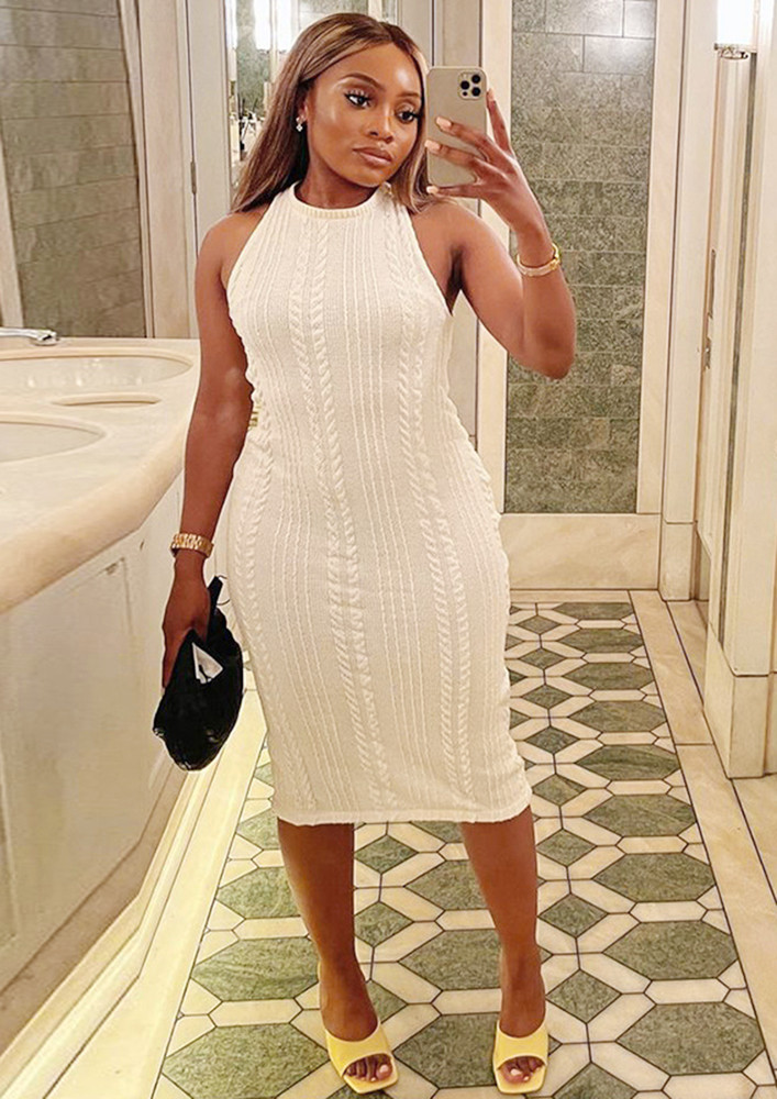 KNITTED WHITE SLIM PENCIL DRESS