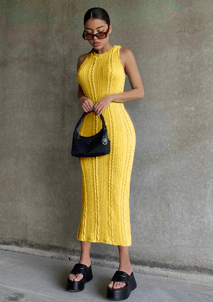 KNITTED YELLOW SLIM PENCIL DRESS