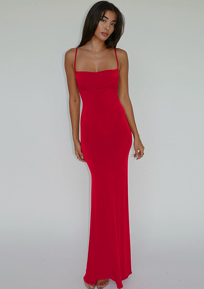 FISHTAIL BACKLESS RED MAXI DRESS