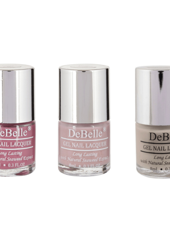 DeBelle Nail Lacquer Mademoiselle Set of 3 Laura Aura, Vintage Frost, Natural Blush