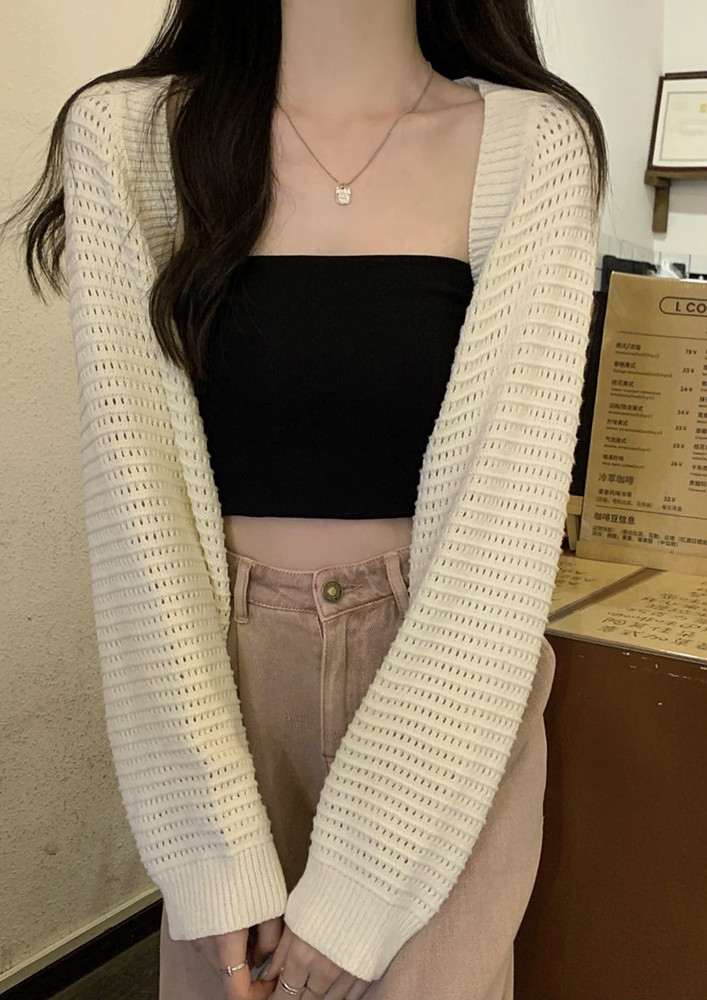 BALLOON SLEEVE KNITTED CROPPED CARDIGAN