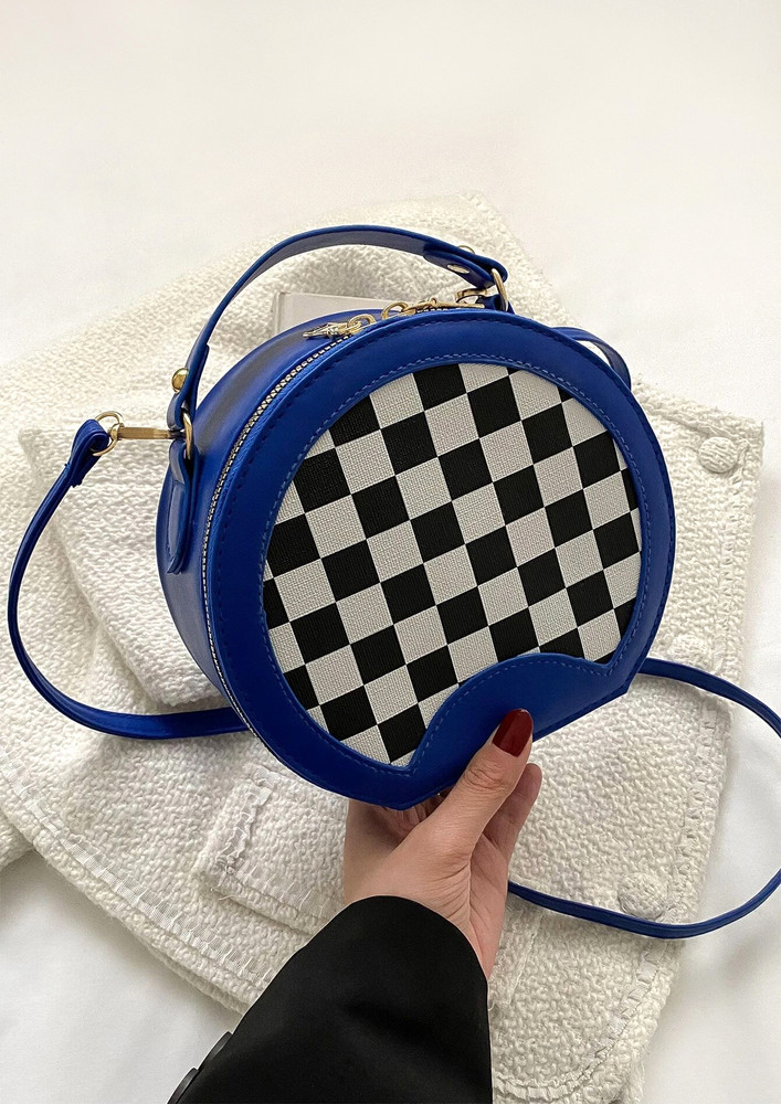 Meeting With Checkerboard Blue Round Handbag 
