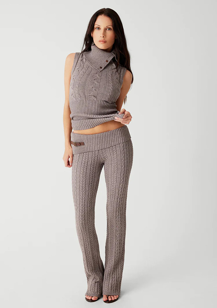 Grey Cable-knit Hooded Jacket & Pants Set