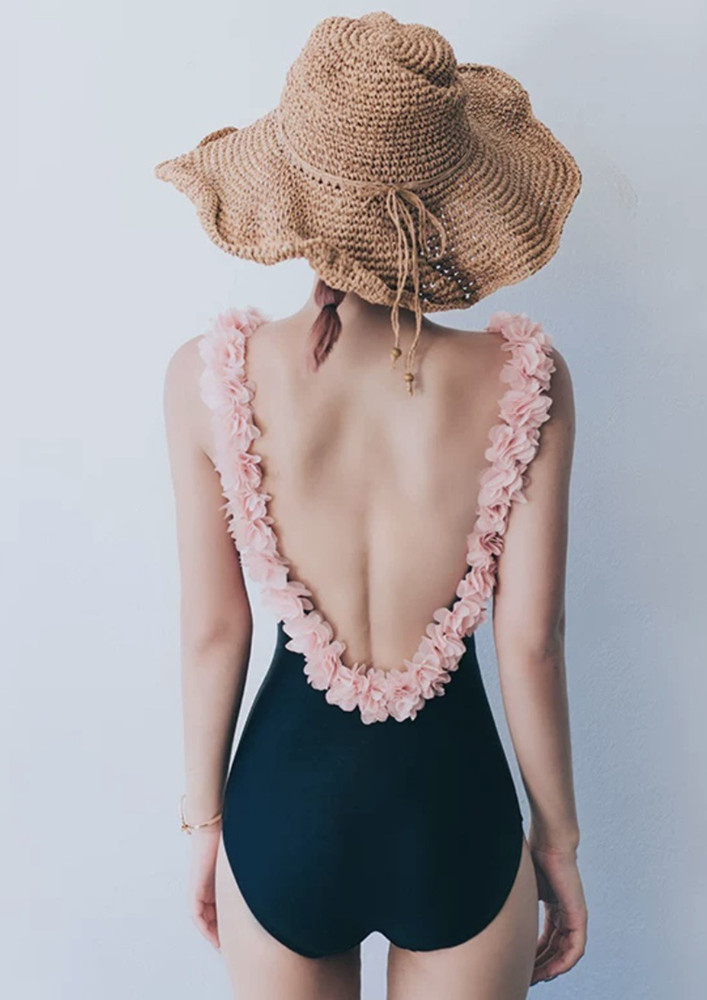 BACKLESS BLACK-PINK SWIMSUIT