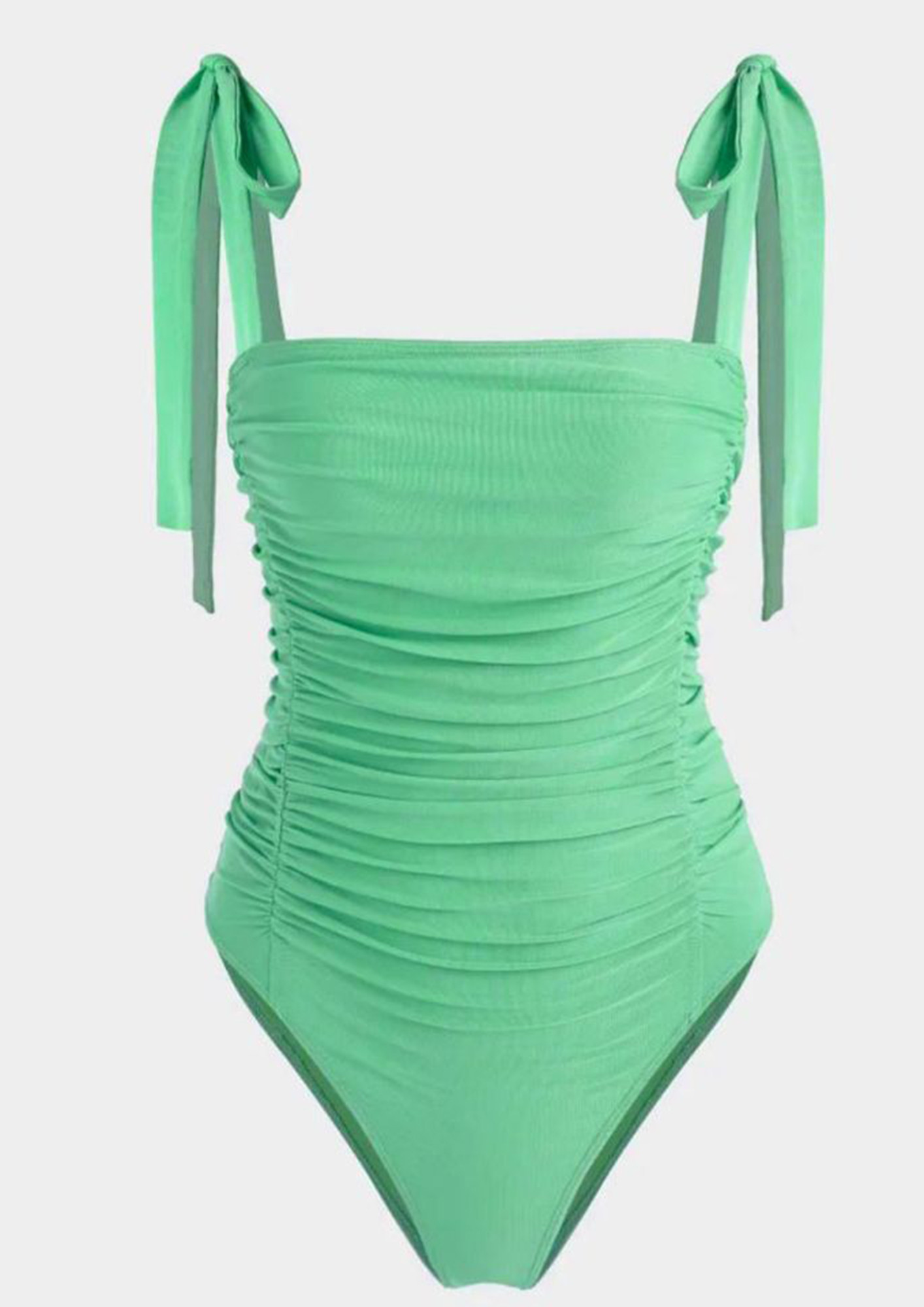 SHIRRED TIE-UP LIGHT GREEN SWIMSUIT