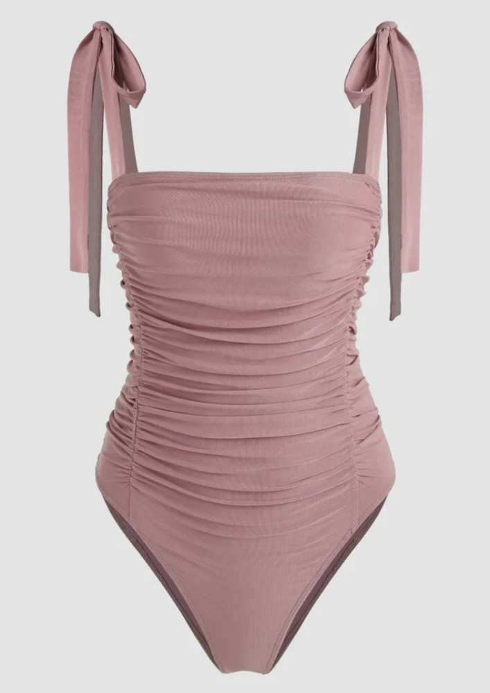 SHIRRED TIE-UP LIGHT PINK SWIMSUIT