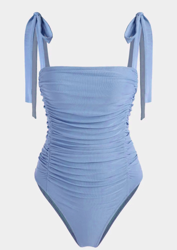 SHIRRED TIE-UP LIGHT BLUE SWIMSUIT