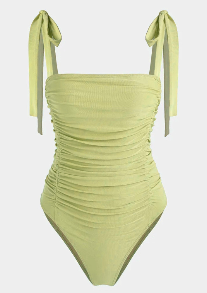 SHIRRED TIE-UP LIGHT YELLOW SWIMSUIT