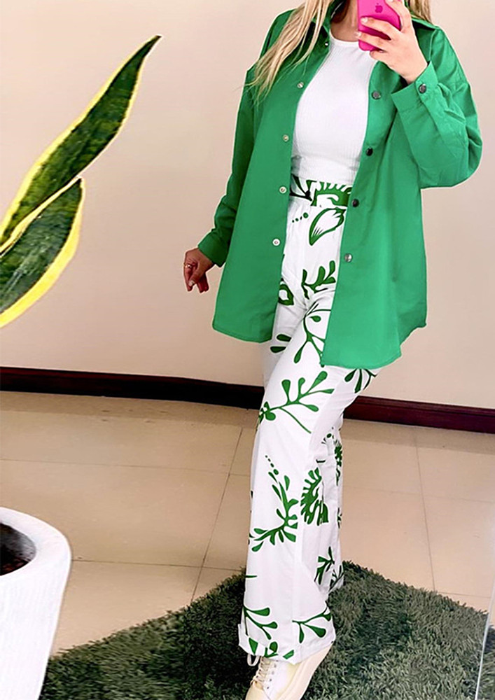 GREEN 2PC SHIRT AND FLARE TROUSER SET