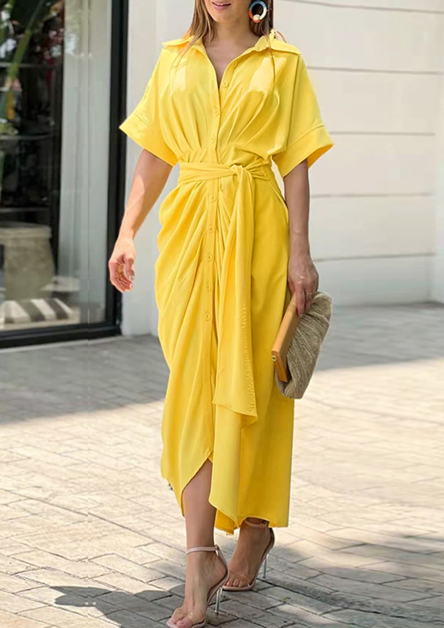 Handwoven Yellow Cotton Jamdani Kaftan Dress – Go Native Retail LLP