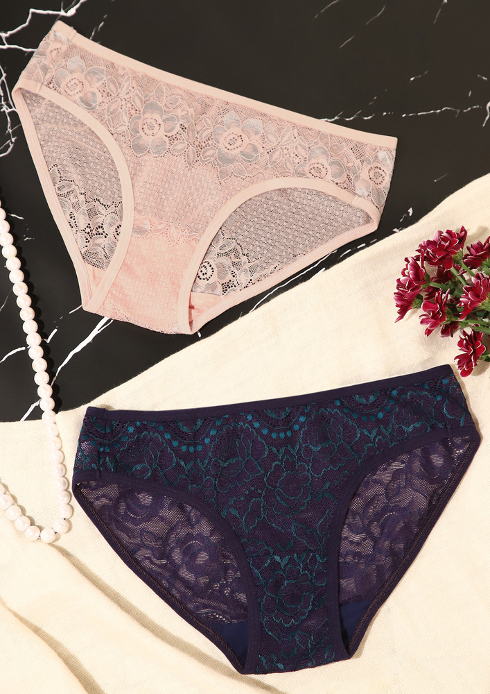 With Ease Mauve And Blue Lace Hipster Set Of 2