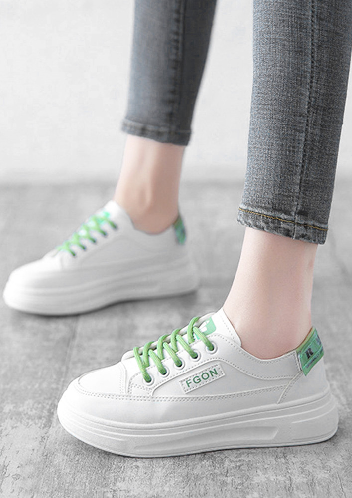 GREEN CASUAL LACE-UP TRAINERS