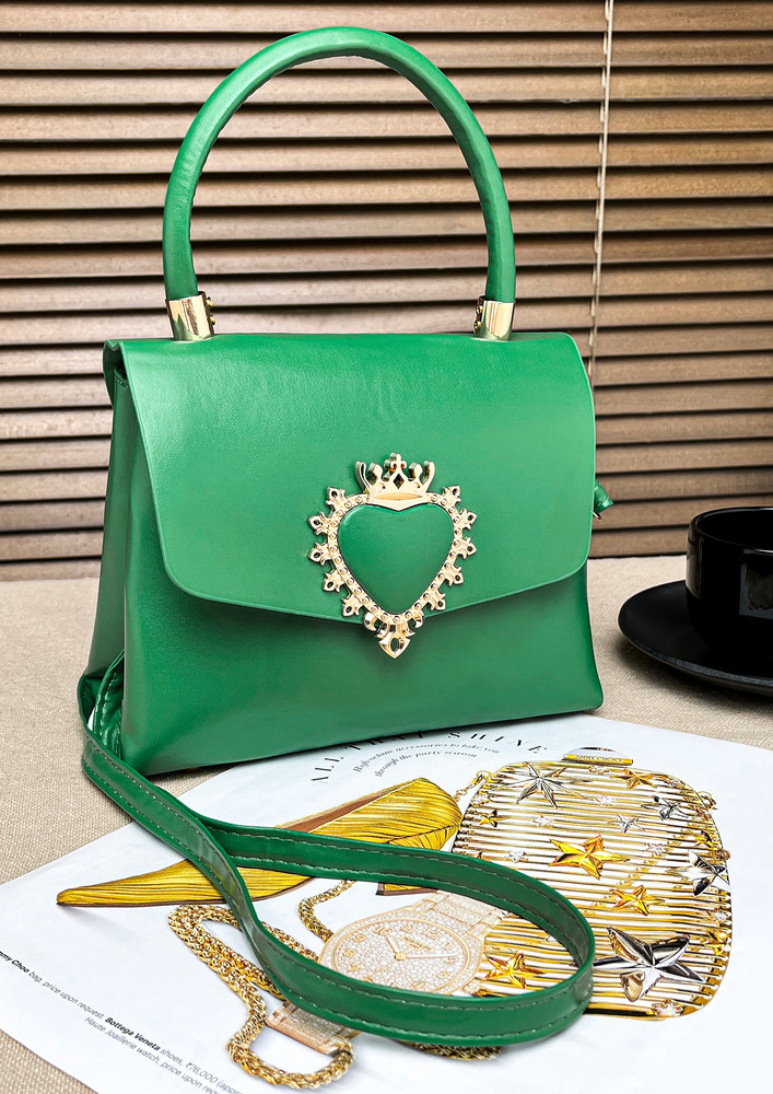 Queen Of Hearts Dark Green Leather Handbag