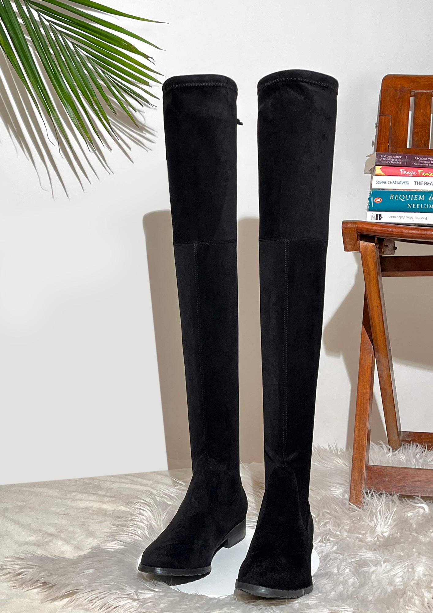 Sorbern Black Matte Wide Thigh Open Back Long Boots Women High Heel  Stilettos With Ankle ChainsSorbern#174;Official