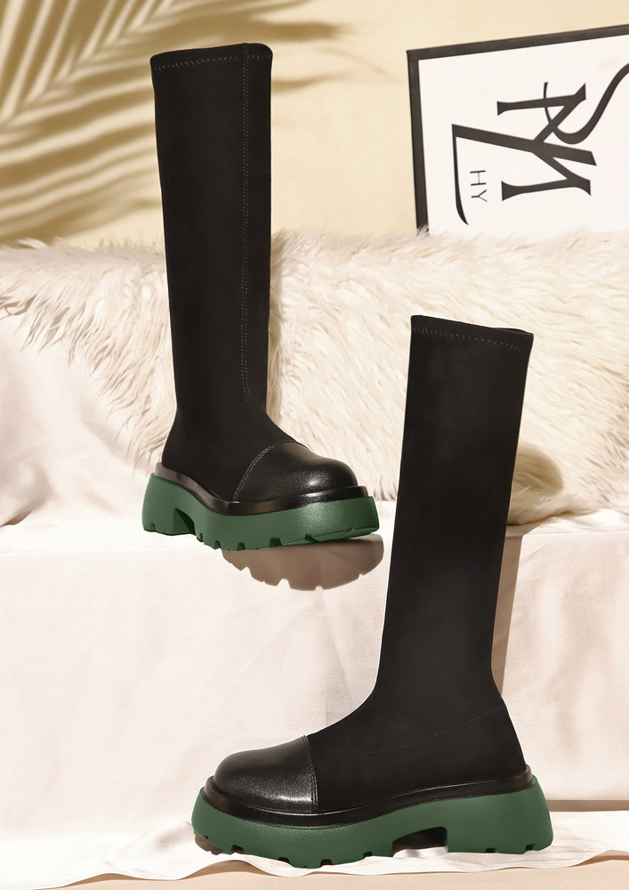 GREEN IN PU & FAUX LEATHER KNEE HIGH BOOTS