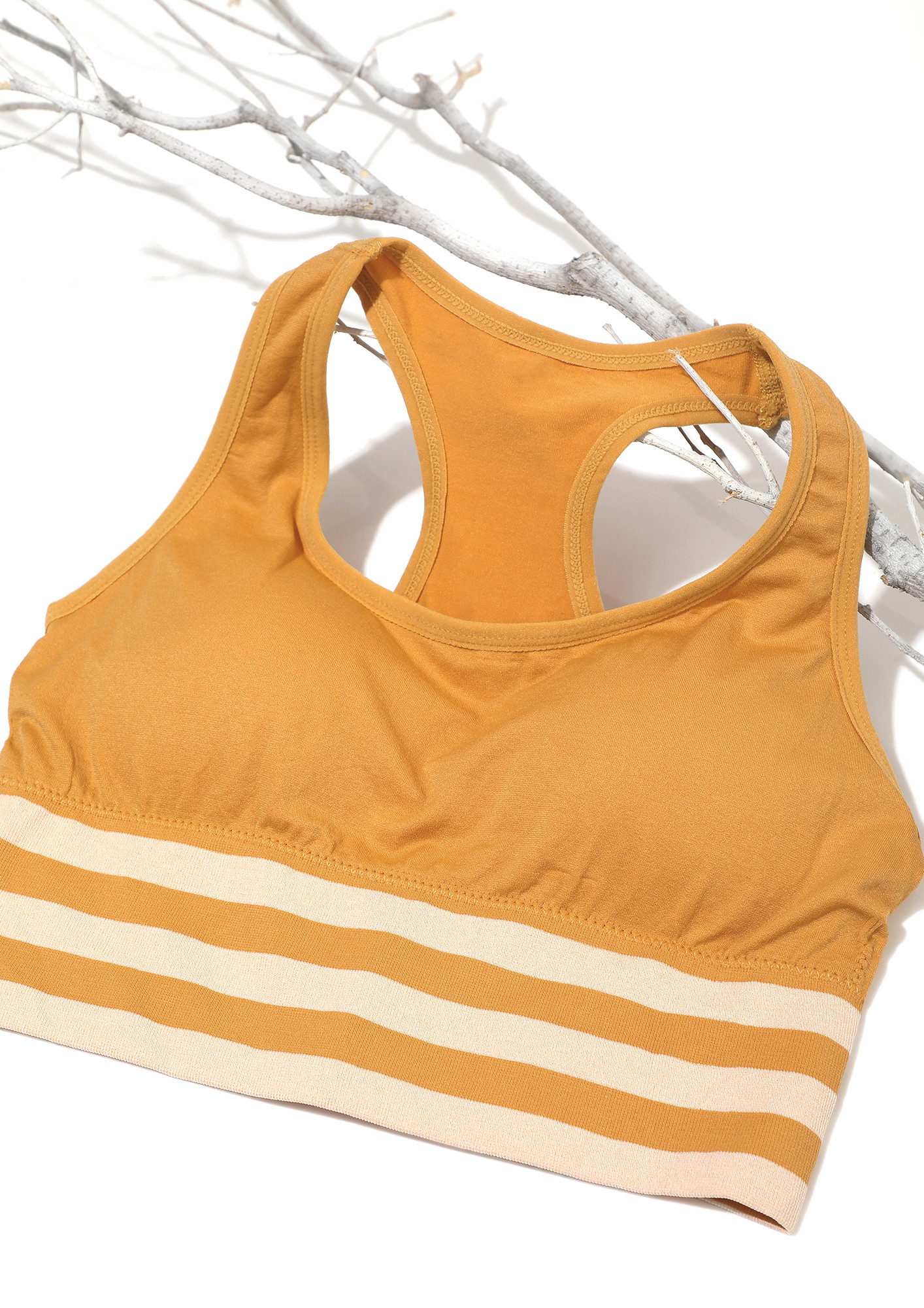 Buy STRIPED HALTER NECK YELLOW SPORTS BRA for Women Online in India