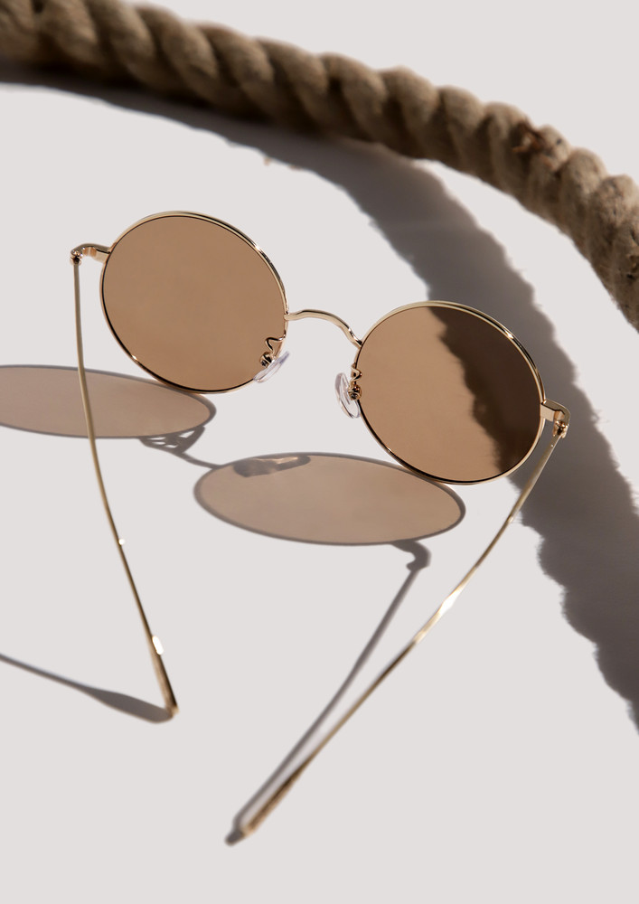 Old Timey Gold And Tea Round Sunglasses