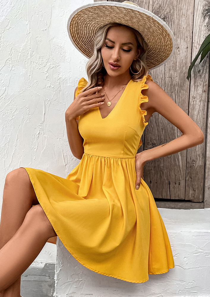 KNOT-TIE BACK YELLOW SKATER DRESS