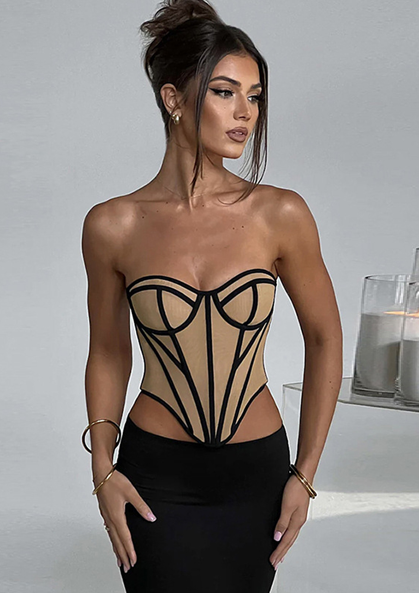 Buy CONTRAST TRIM BLACK STRAPLESS CORSET for Women Online in India