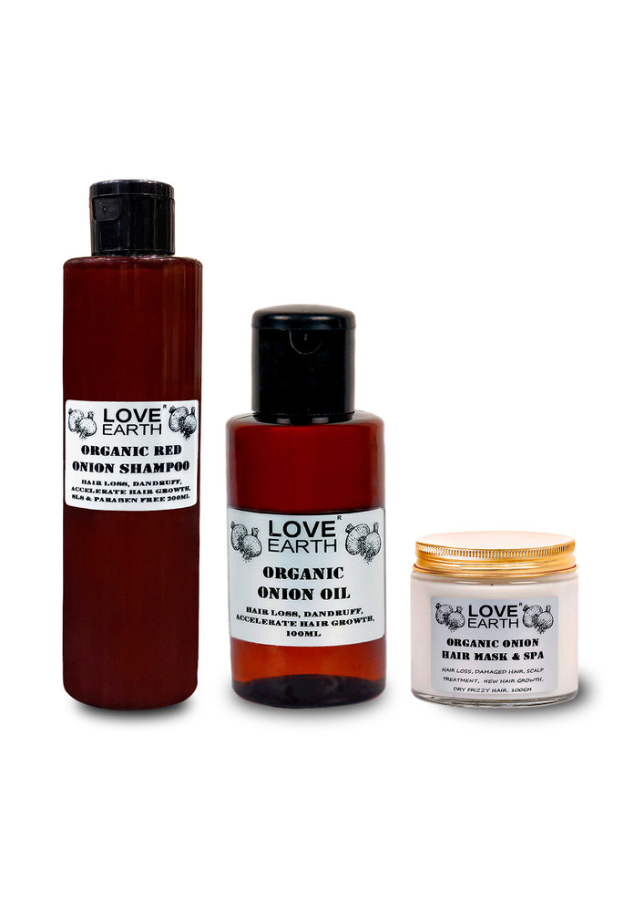 Love Earth Anti Hair Fall Kit With Organic Red Onion, Reetha & Aloe Vera Extract For Hair Growth & Hair Fall Control, Paraben & SLS Free