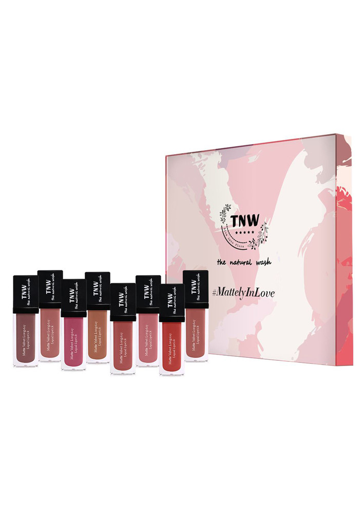 TNW -The Natural Wash Matte Velvet Longstay Liquid Lipstick with Macadamia Oil and Argan Oil - Set of 8| Transferproof | Pigmented
