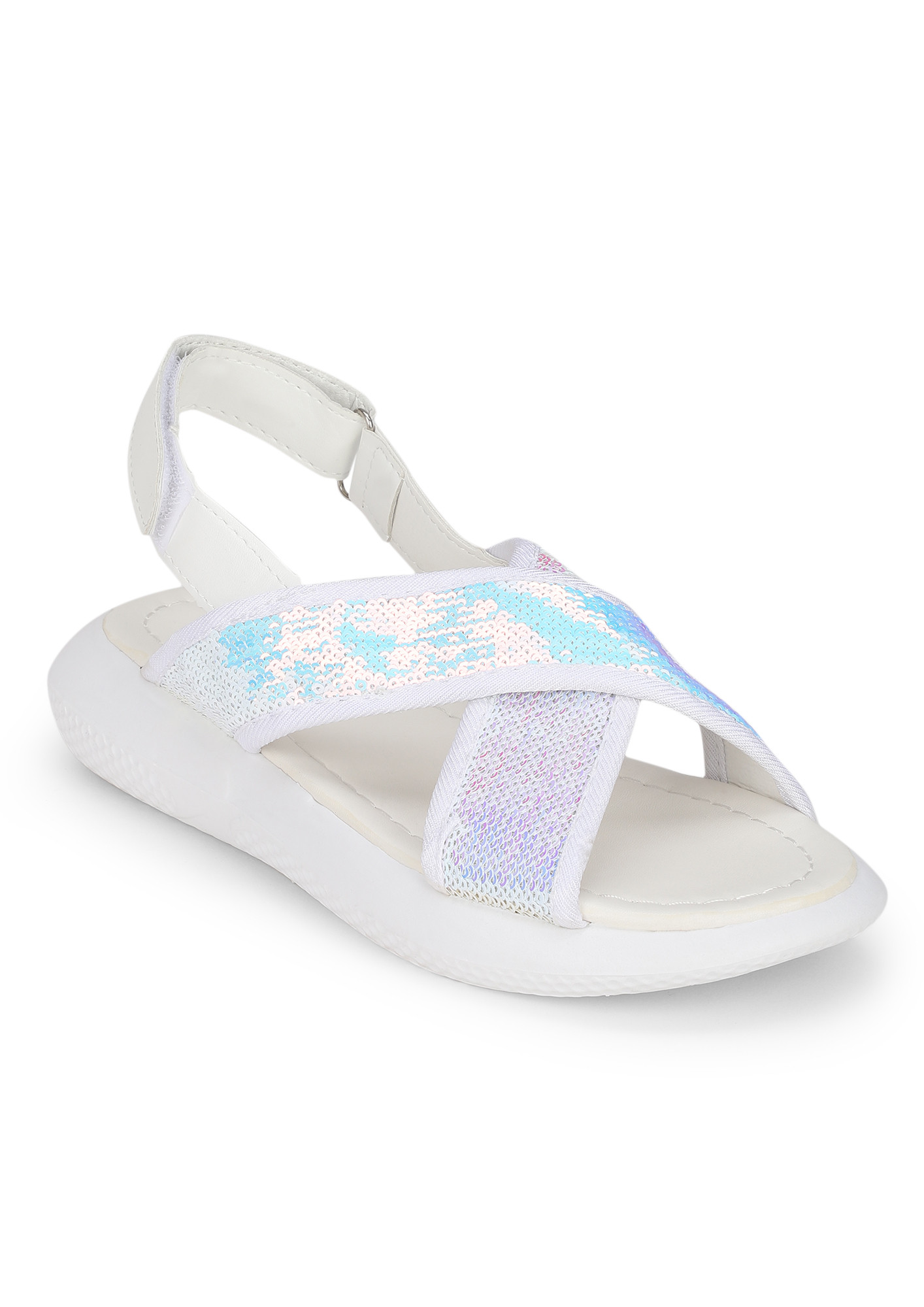 SPRINKLING SEQUINS EVERYWHERE WHITE FLAT SANDALS