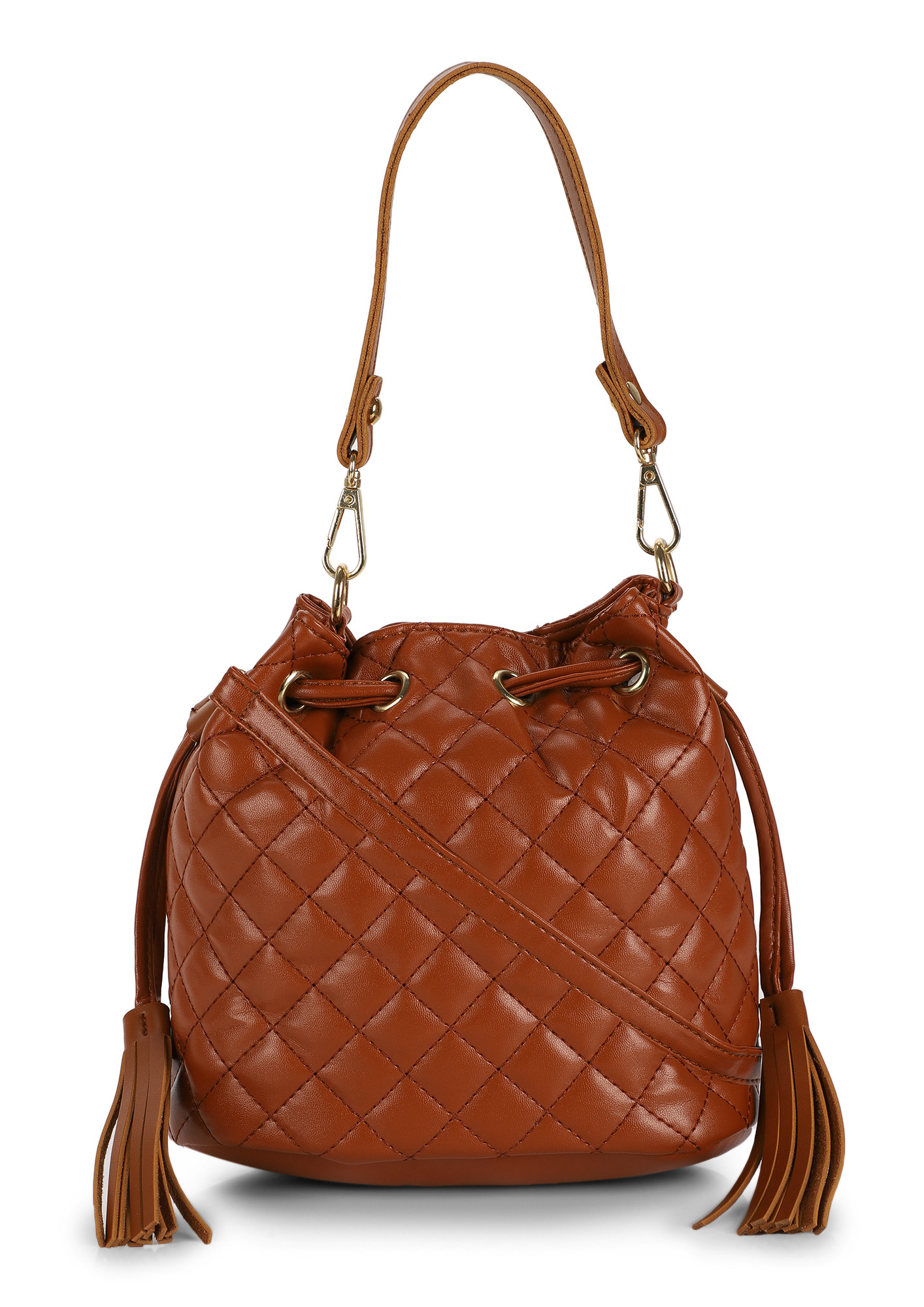 CALLING IT QUILTS BROWN BUCKET BAG