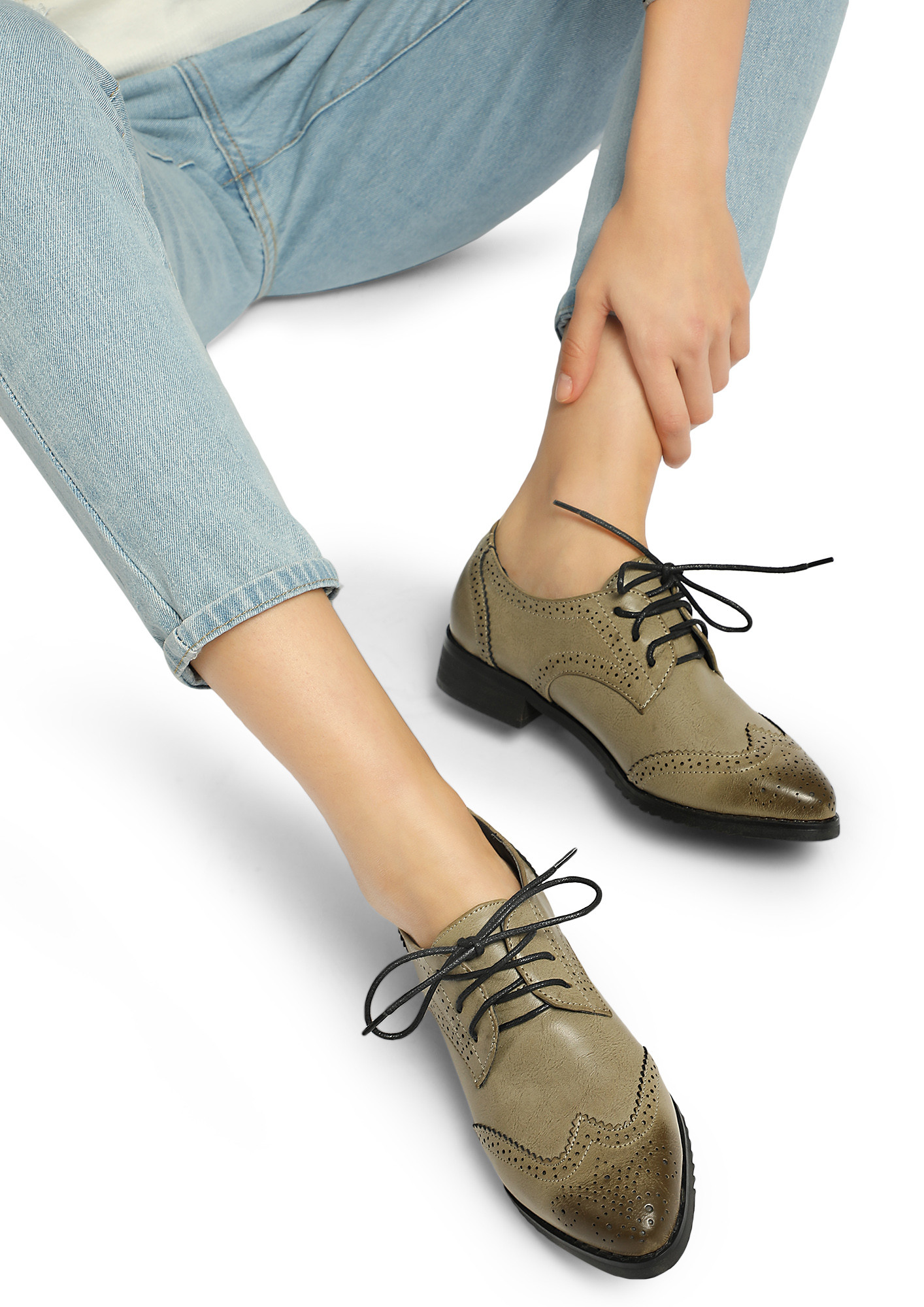 THE LACE PLACE OLIVE GREEN BROGUE OXFORDS