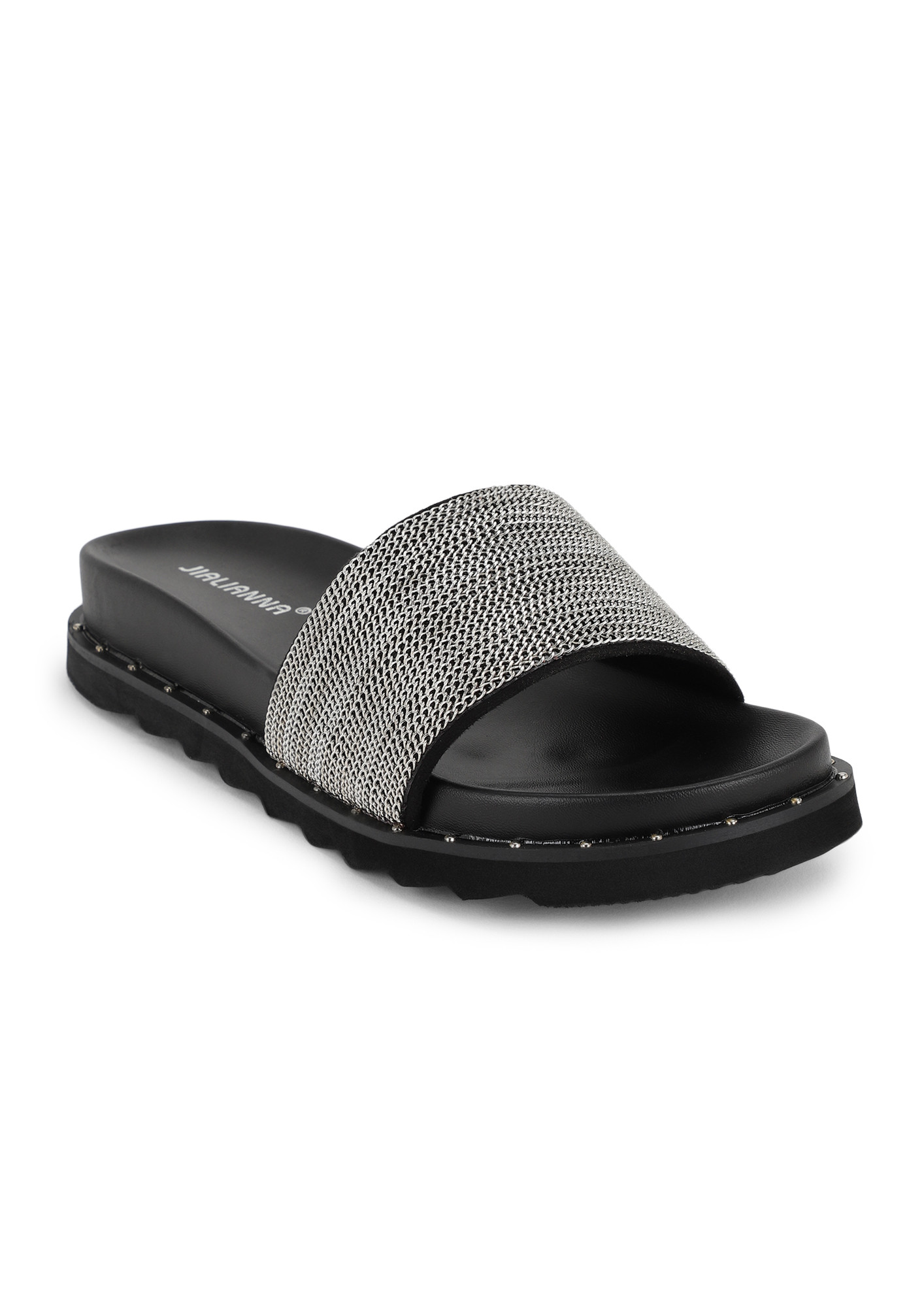 SLIDE ON TO SILVER FLAT SANDALS