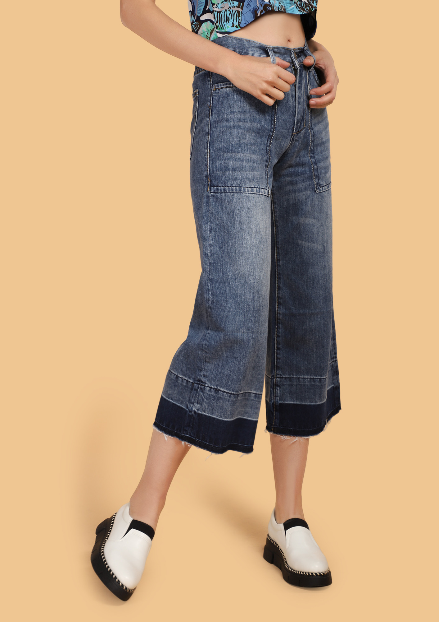BACK TO THE RELAXED MODE BLUE DENIM CULOTTES
