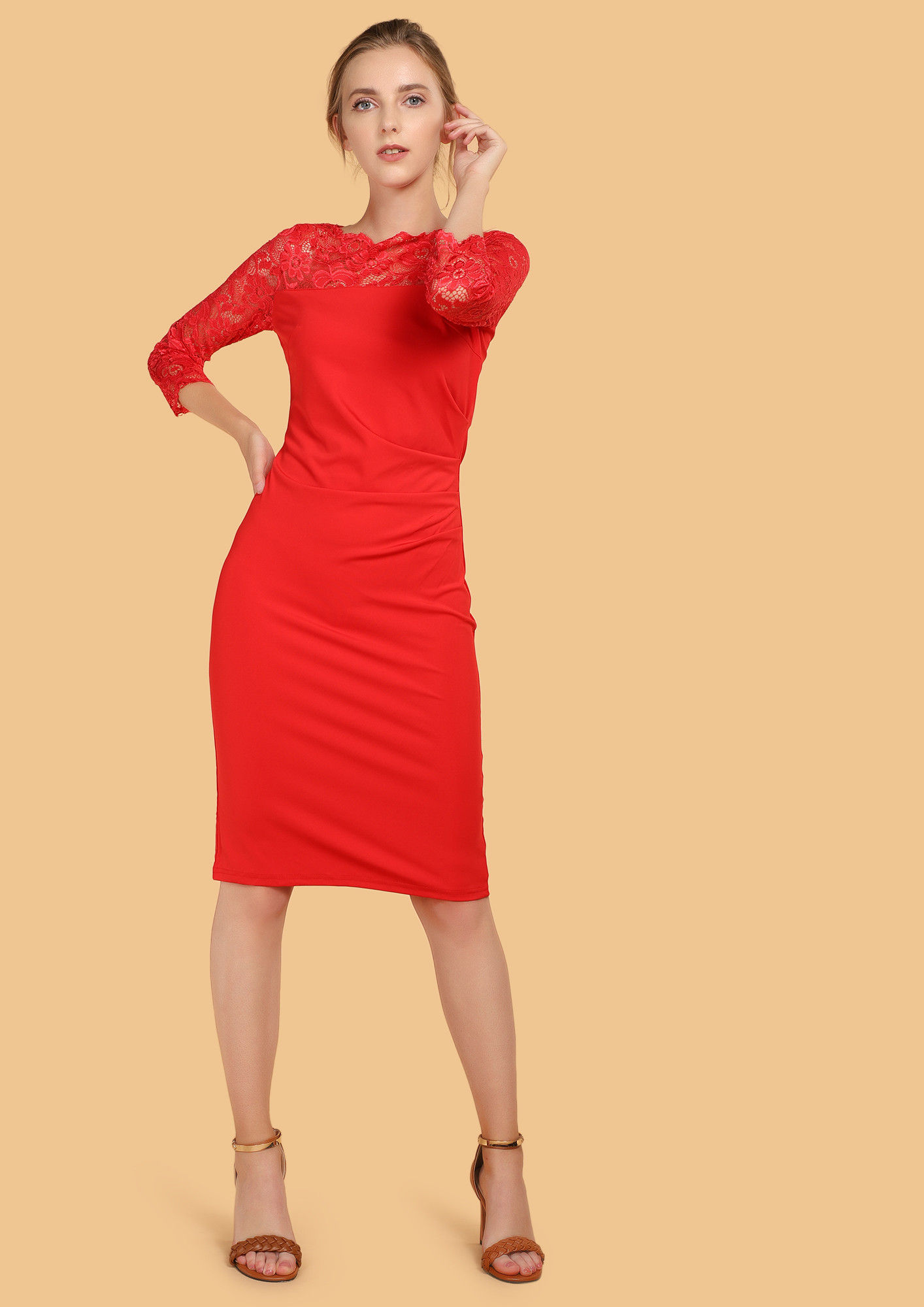 A LIL MESHED UP RED MIDI DRESS