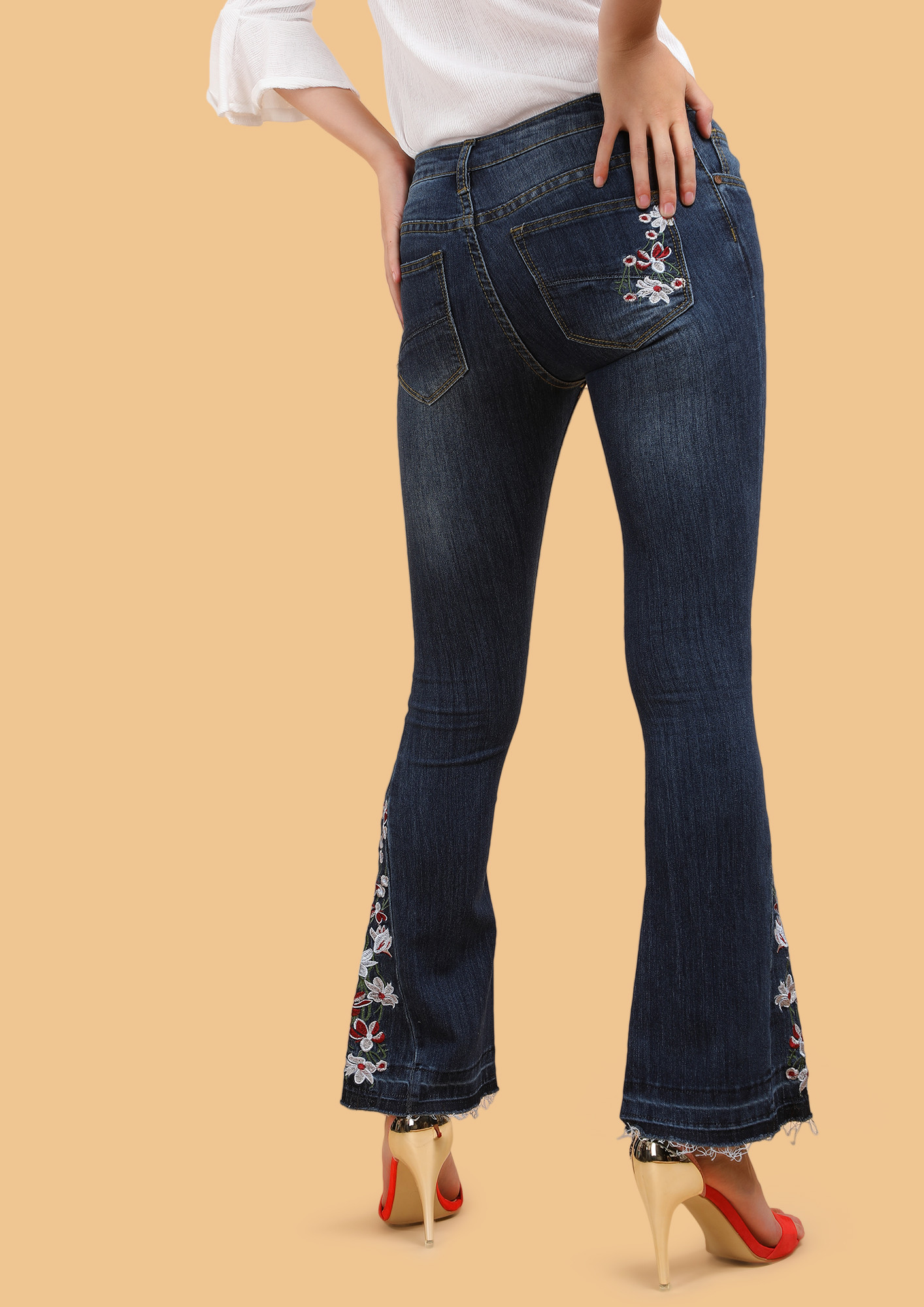 TALE OF A FLORAL TRAIL BLUE BOOTCUT JEANS