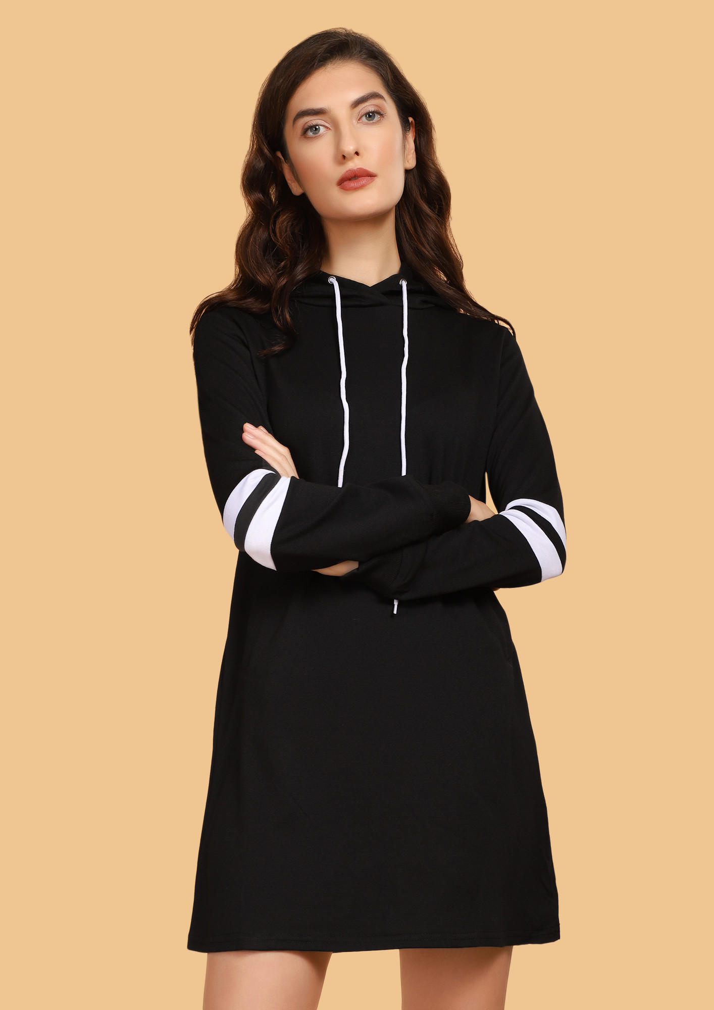 Buy SMART AF BLACK HOODIE DRESS for Women Online in India