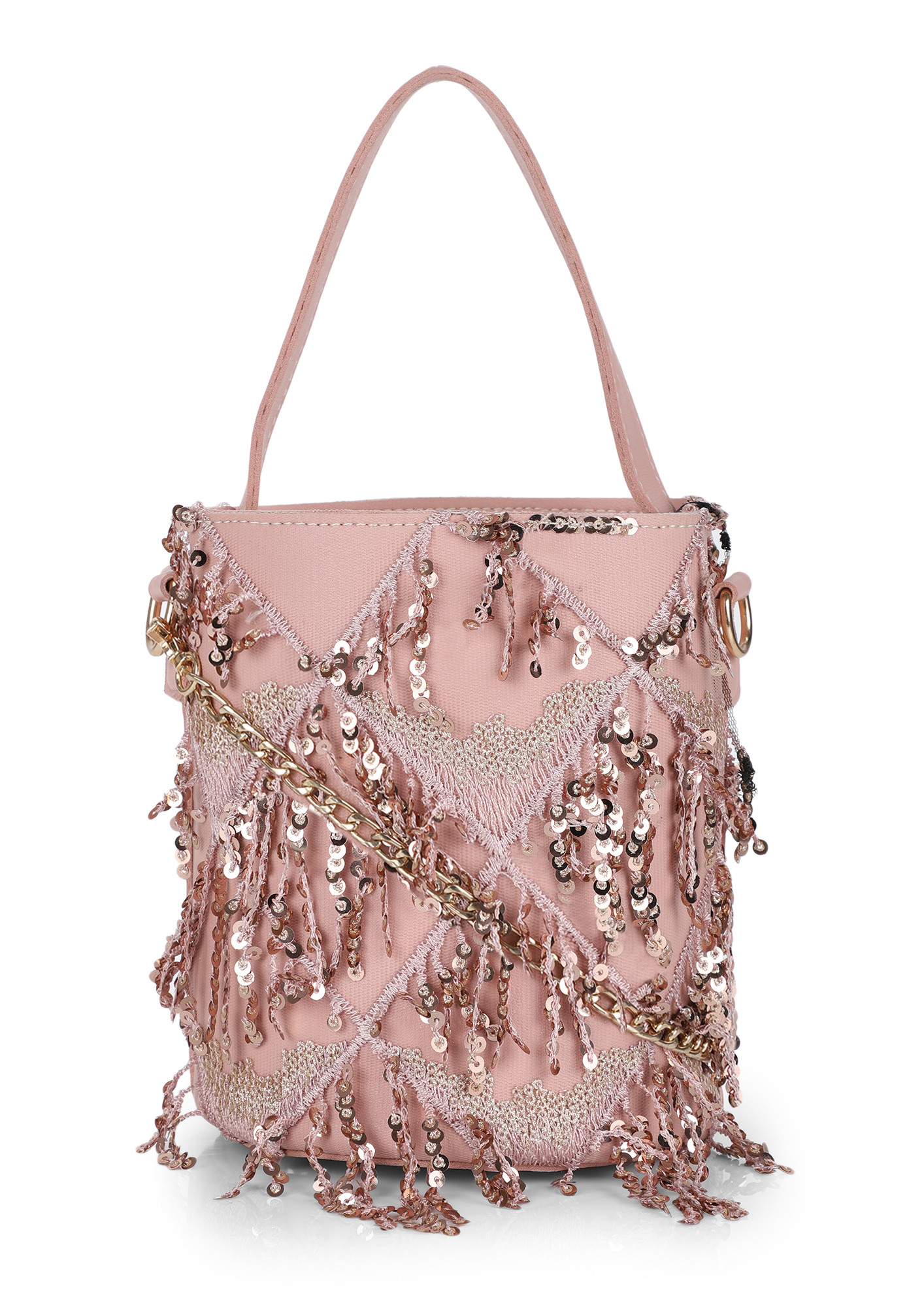 BRING ON THE SEQUINS PINK BUCKET BAG