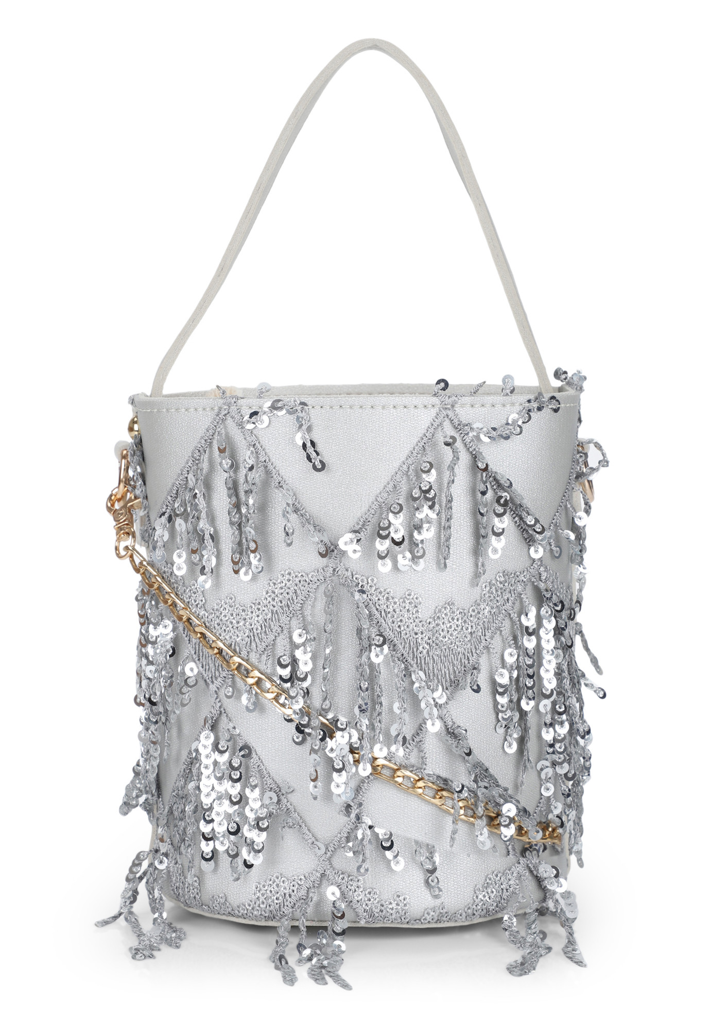 BRING ON THE SEQUINS SILVER BUCKET BAG