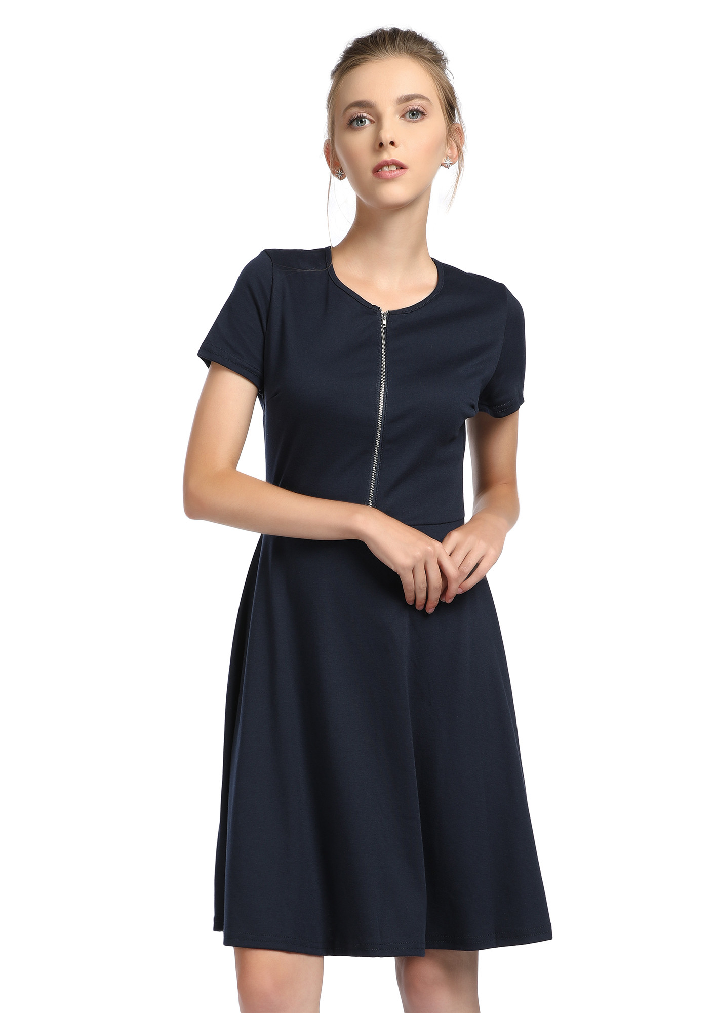 ZIPPED FROM THE FRONT NAVY SKATER DRESS
