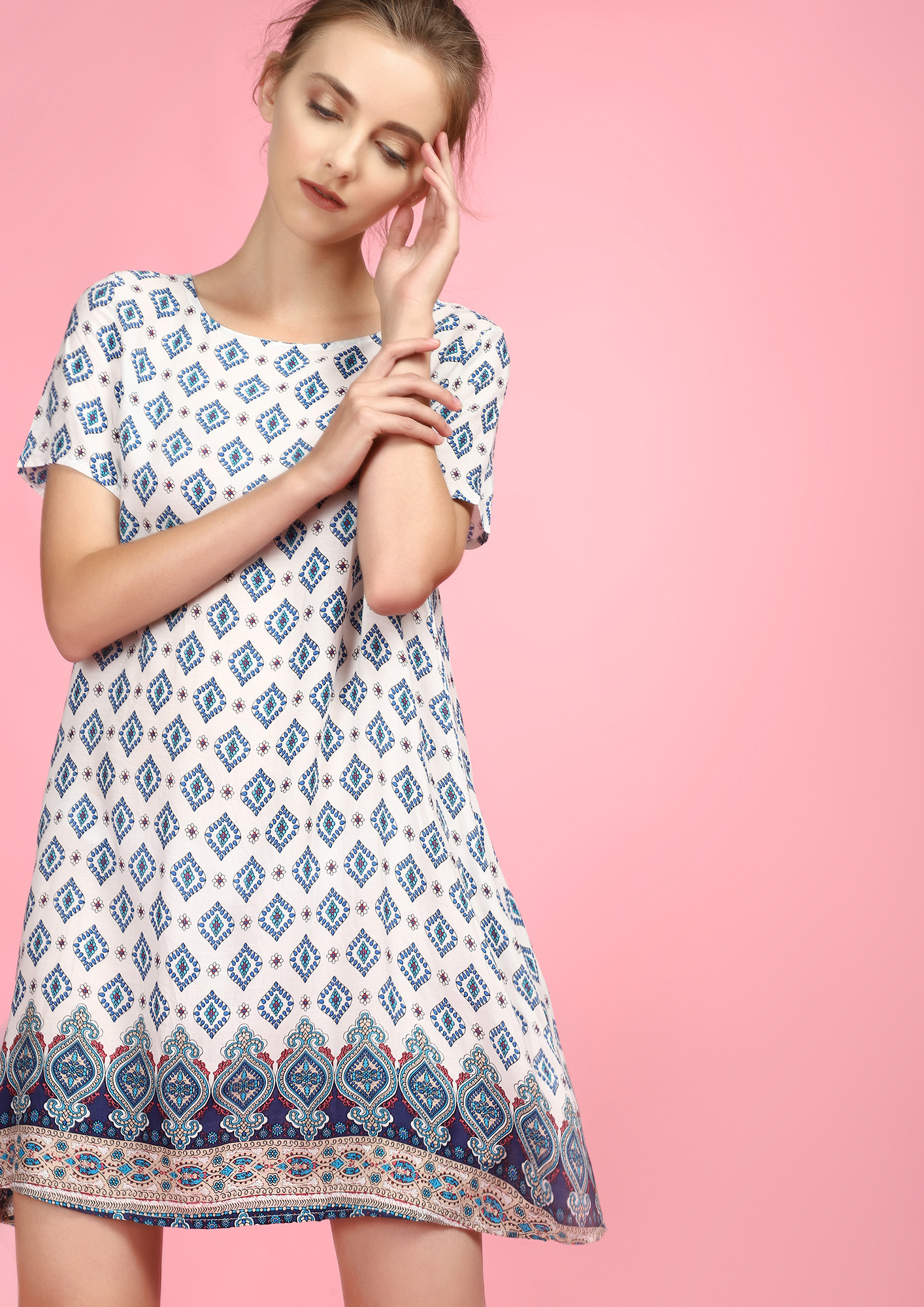KEEP ME PRINTED ALL DAY BLUE SHIFT DRESS