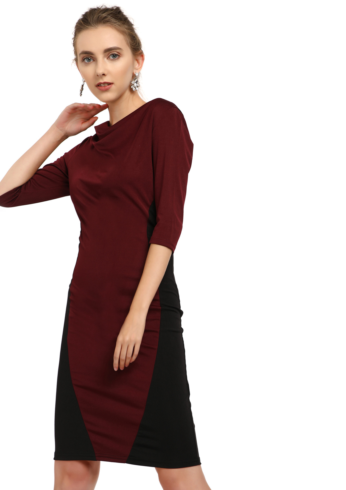 BLOCK ME BY STYLE MAROON BODYCON DRESS