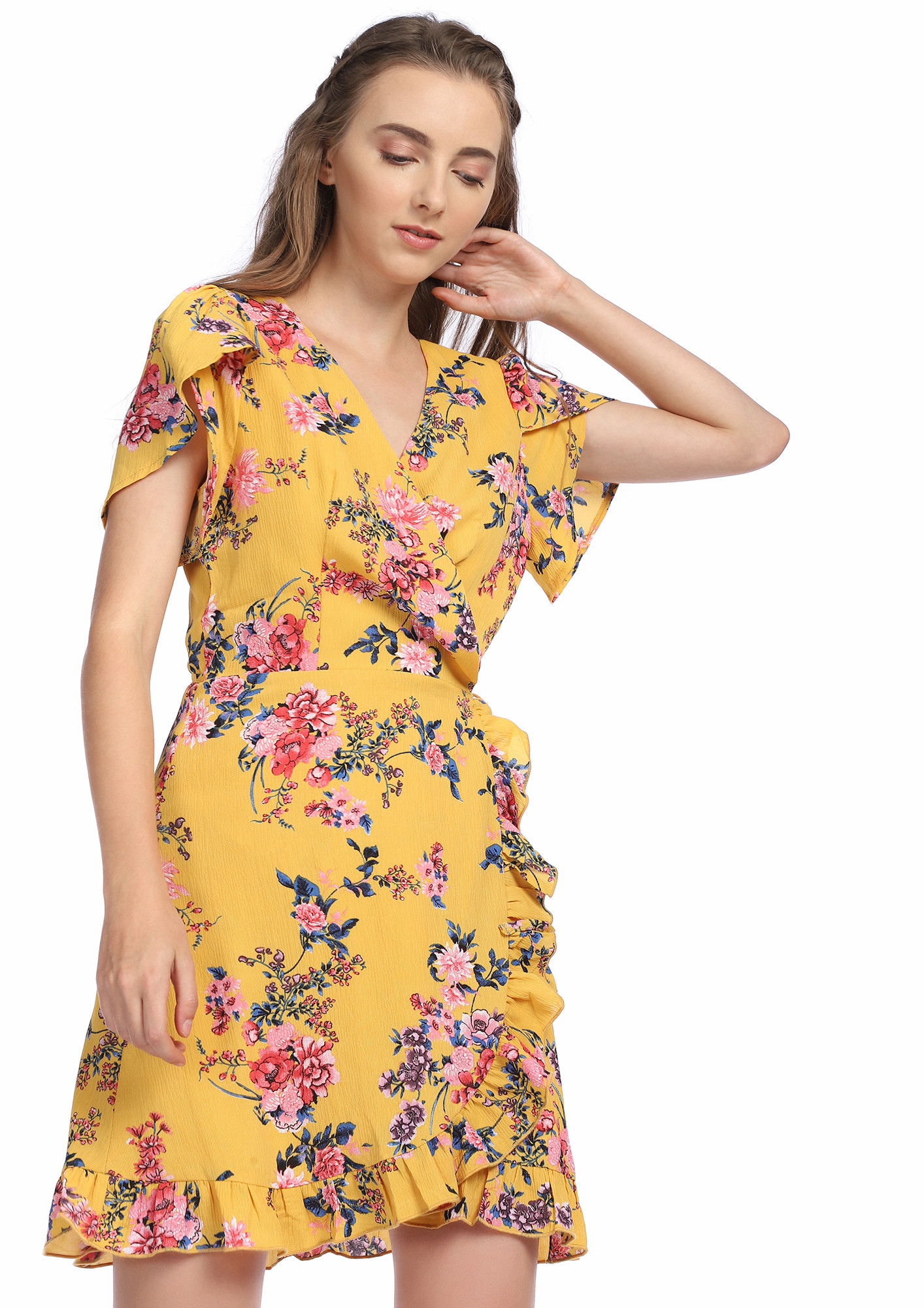 FLORALS ON MY MIND YELLOW SKATER DRESS